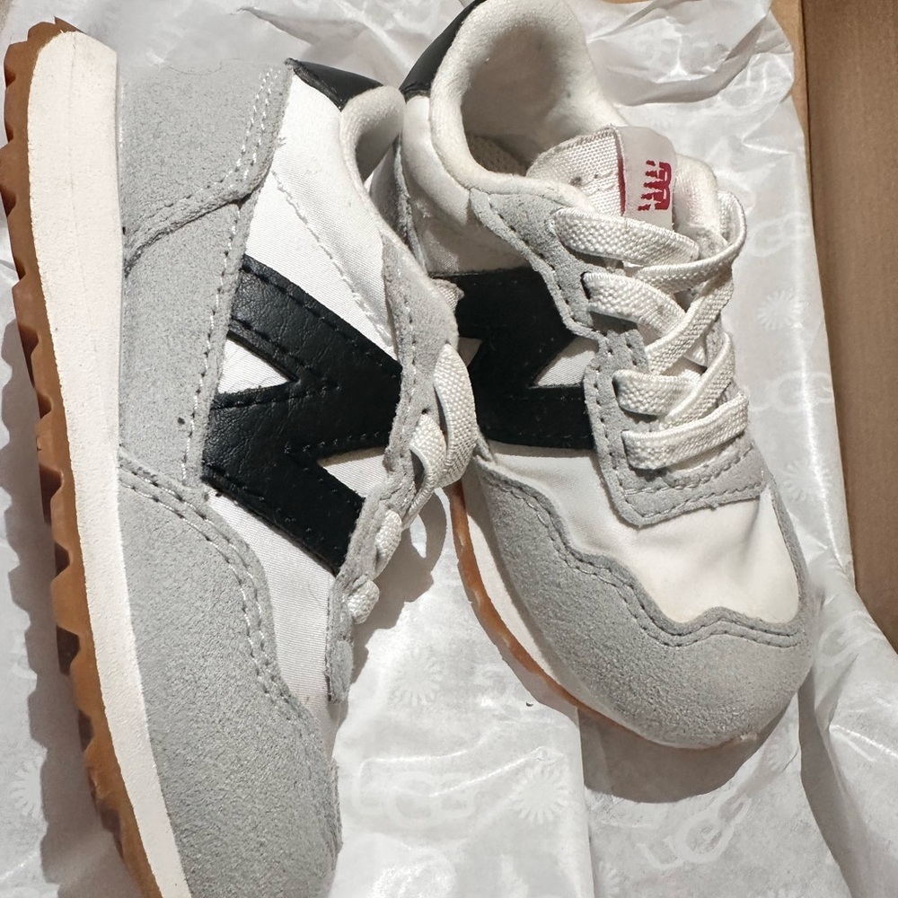 New Balance Kids White and Gray Sneakers